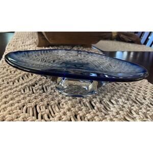 Kosta Boda blown glass blue oval Scandinavian glass dish